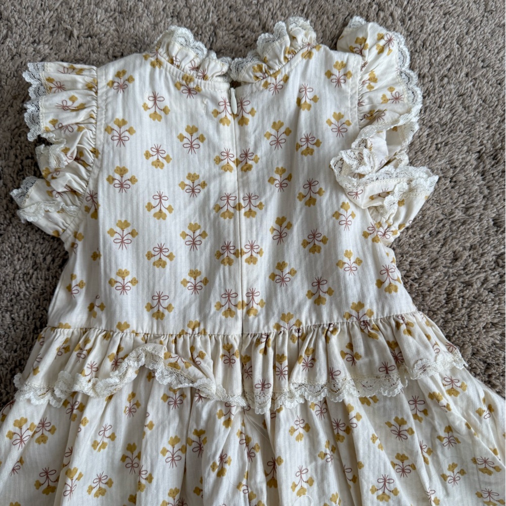 White & Gold Floral Ruffle Baby Dress with Matching Bloomers - Picture 7 of 8